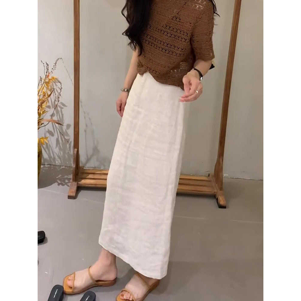 原麻色亚麻半身裙女2026