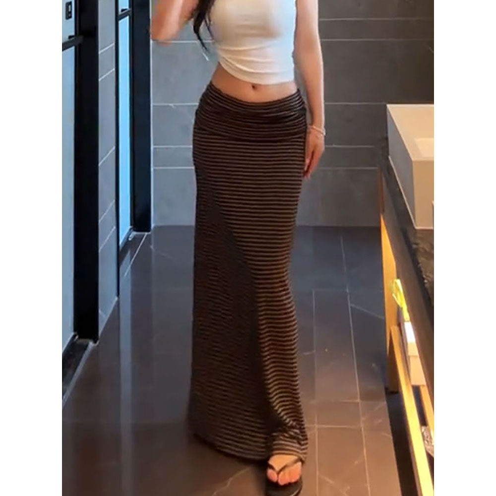 韩系复古条纹半身裙女夏