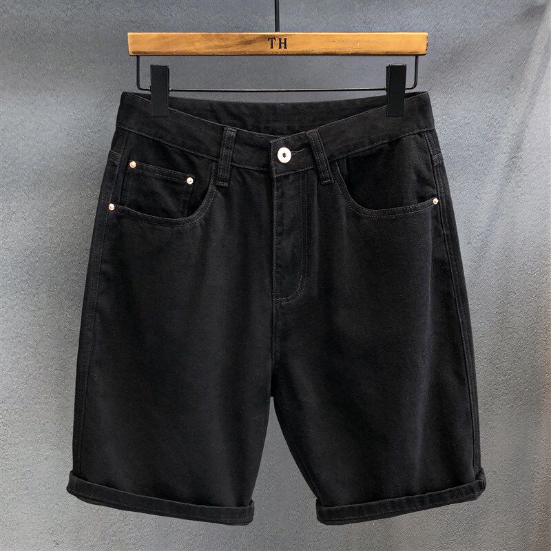 高级纯棉质感水洗黑色休闲短裤男士牛仔裤夏季宽松直筒裤子五分裤 - 营舒兰旗舢店企业店出品