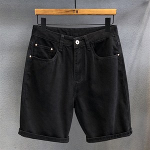 高级纯棉质感水洗黑色休闲短裤男士牛仔裤夏季宽松直筒裤子五分裤