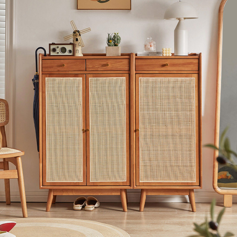 希音实木藤编鞋柜家用门口大容量收纳柜多功能玄关隔断门外储物柜,住宅家具,鞋柜,淘宝优惠券,粉丝福利购,淘宝优惠卷