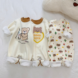 男童婴儿加绒哈衣新生宝宝保暖加厚睡衣女童新生儿秋冬爬服连身衣