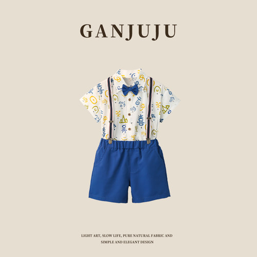 花童男童礼服套装夏季短袖儿童休闲西装主持人钢琴演出服演讲服装
