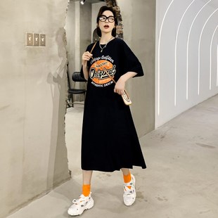 肥妹妹连衣裙夏季新品2025宽松大码女装显瘦过膝胖人长裙t恤200斤