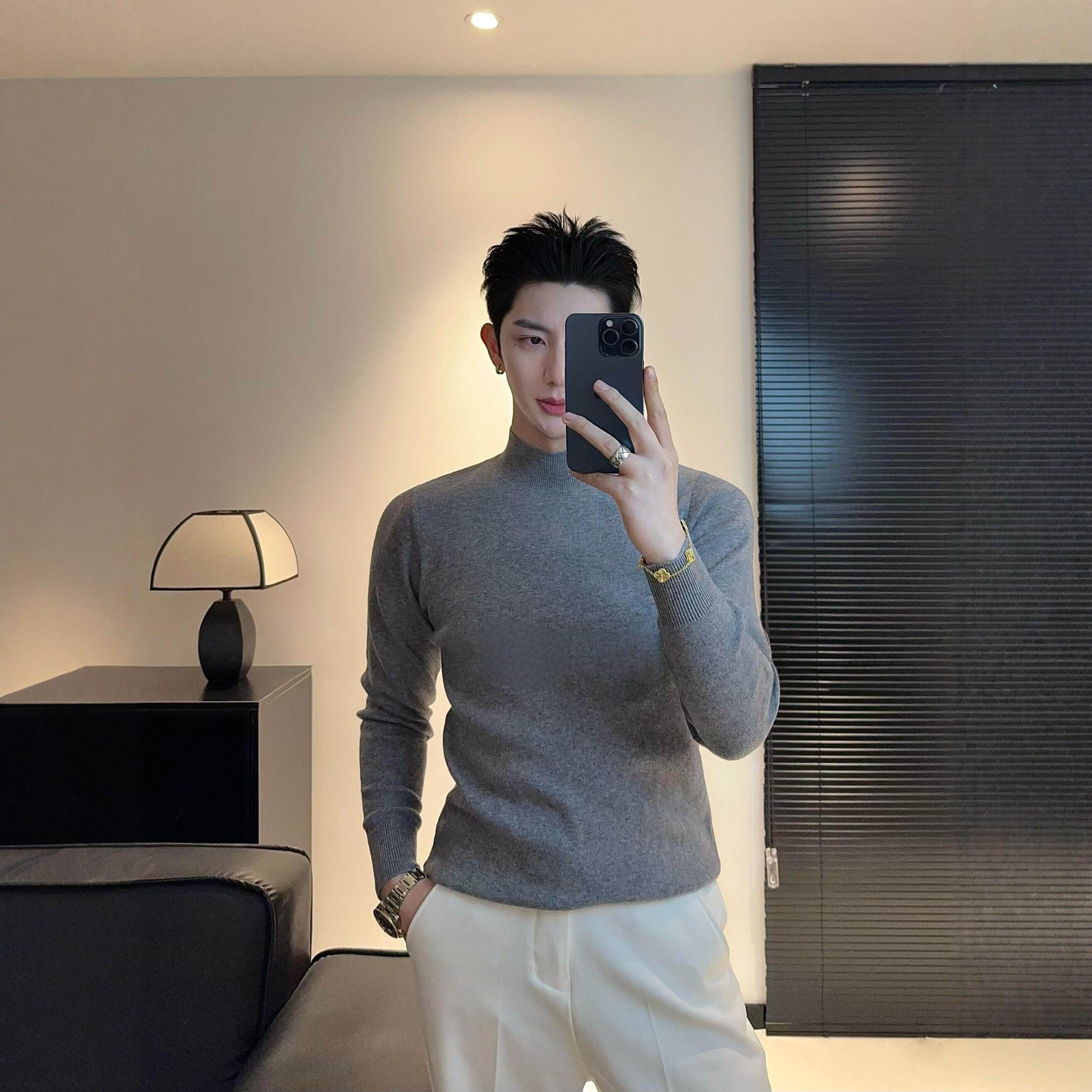 轻熟男士老钱风半高领毛