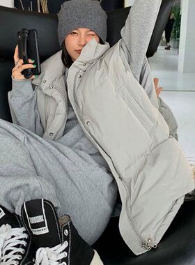 韩版百搭灰色羽绒马甲女
