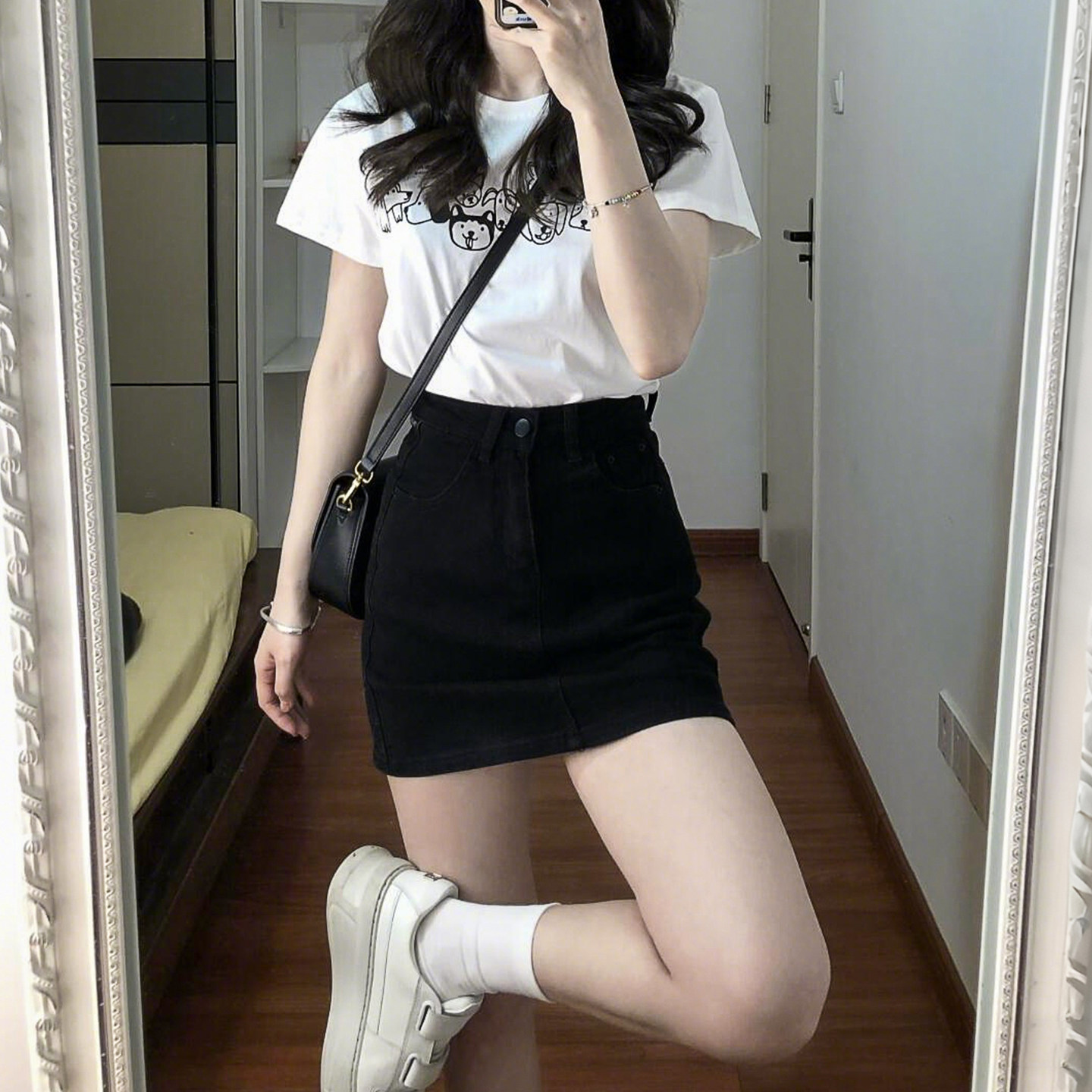 黑色牛仔短裙女高腰夏季