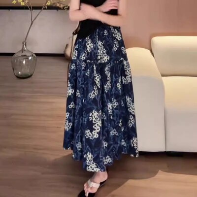 碎花半身裙女2025夏季新款法式高腰复古垂感百搭休闲大摆a字伞裙