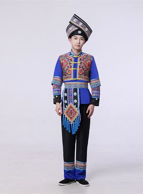广西三月三少数民族服装壮服男成人壮族竹竿舞葫芦丝表演服演出服