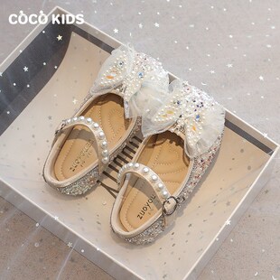 儿童公主鞋女童水晶鞋2025春季新款闪亮单鞋小女孩主持人鞋配礼服