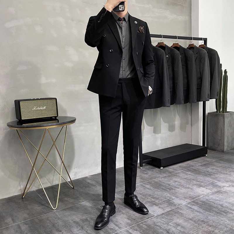 秋季新款商务休闲双排扣西服套装男英伦风韩版潮流修身两件套西装,男装,西服套装,淘宝优惠券,粉丝福利购,淘宝优惠卷