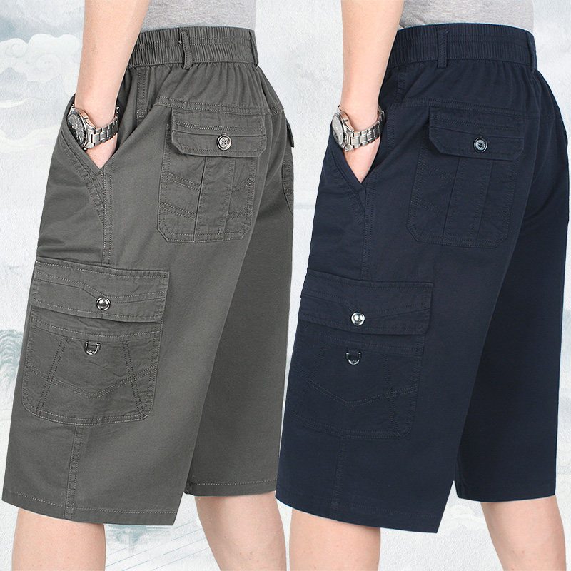 纯棉松紧腰多口袋七分裤中老年男士宽松夏季薄款短裤爸爸休闲中裤,男装,短裤,淘宝优惠券,粉丝福利购,淘宝优惠卷