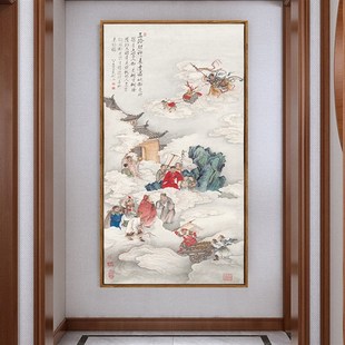 夏荆山五路财神挂画关公关羽画像晶瓷画客厅玄关书房办公室装饰画