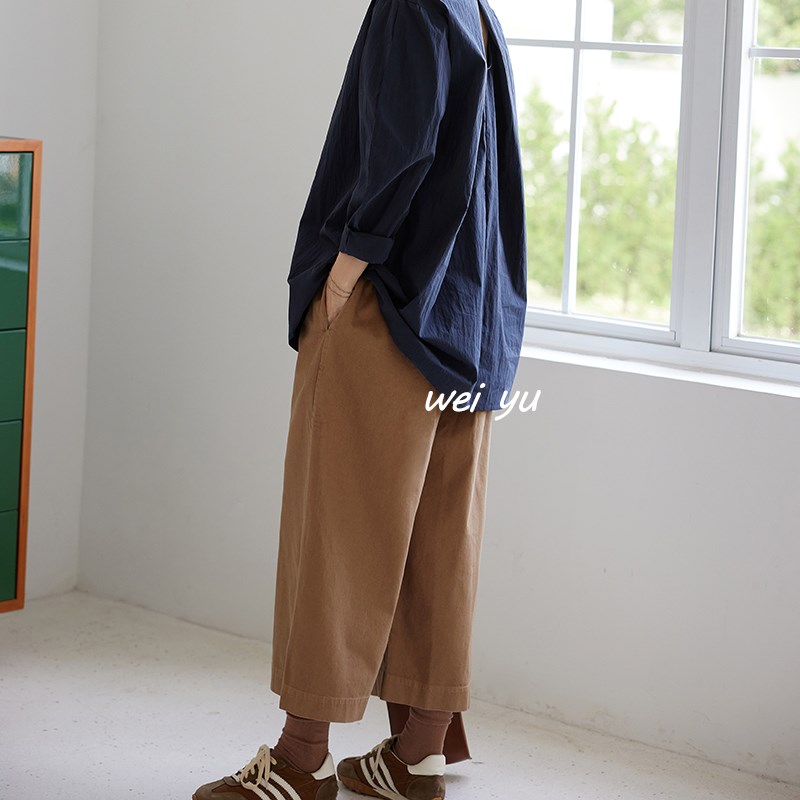 薇语大码女装高级感裤子2025春秋新款宽松纯色阔腿休闲八分裤女