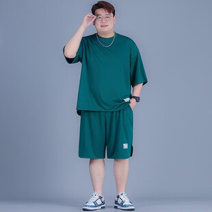 男2024夏季 套装 胖子T恤宽松五分裤 大码 时尚 运动休闲服潮男装 短袖