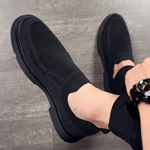 袜子鞋 商务休闲布鞋 韩版 夏季 飞织鞋 2023新款 懒人鞋 透气一脚蹬男鞋