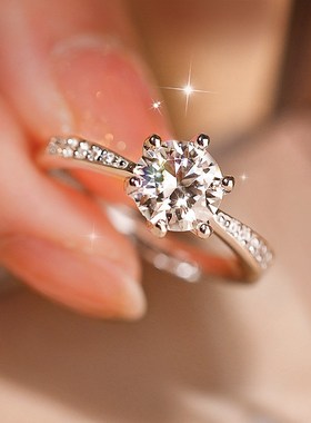 正品莫桑石钻戒1克拉纯银单排结婚求婚生日礼物戒指送女友