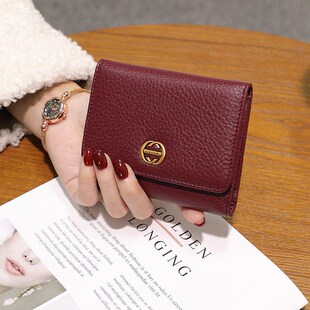 2024新款钱包女短款真皮折叠时尚简约牛皮三折多功能皮夹卡位搭扣