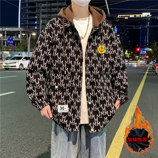 加绒牛仔外套男生秋冬季新款潮流青少年学生2023冬装潮牌羽绒服男