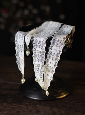 日韩蕾丝珍珠长款颈带锁骨链 超仙甜美少女白色花朵气质项圈颈链