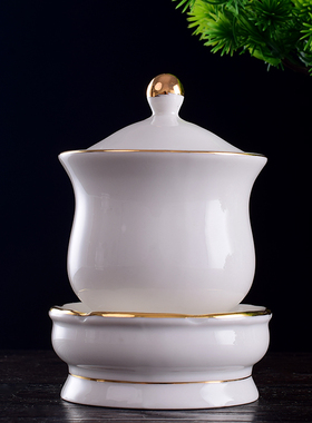 陶瓷水杯供佛白色陶瓷圣水杯一套家用奉神茶杯贡杯摆件陶瓷用品