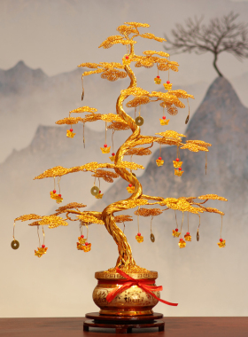 摇钱树手工编织铝线发财树摆件工艺品电视柜装饰品店铺开业招财树