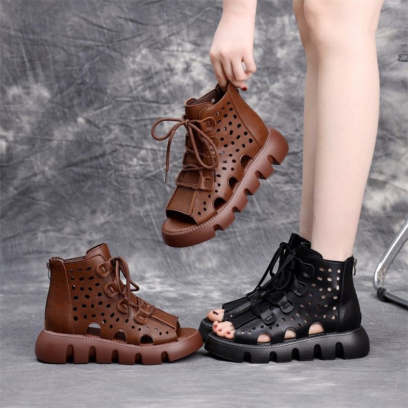真皮镂空马丁靴女凉鞋厚底松糕凉靴2024春夏季轻便增高百搭洞洞鞋,女鞋,罗马凉鞋,淘宝优惠券,粉丝福利购,淘宝优惠卷
