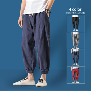 七分裤男款夏季薄款亚麻短裤男士休闲裤夏款7分裤束脚九分裤男裤