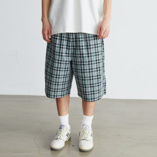 宽松大码 复古文艺居家遛弯休闲中裤 户外沙滩情侣格子短裤 Vavu夏季