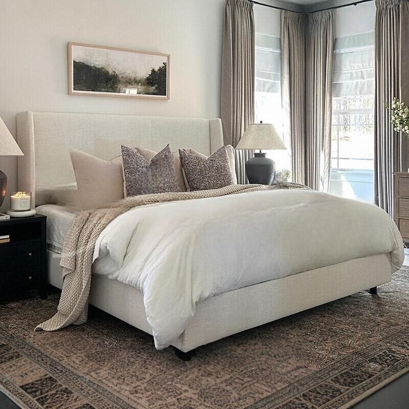 法式复古布艺床h小户型主卧1.8软包双人床北欧简约家用1.5米实木