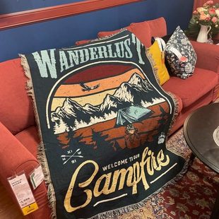 房车毯 户外风格 极限运动装饰毯子 沙发青旅民宿 青藏线  旅游毯