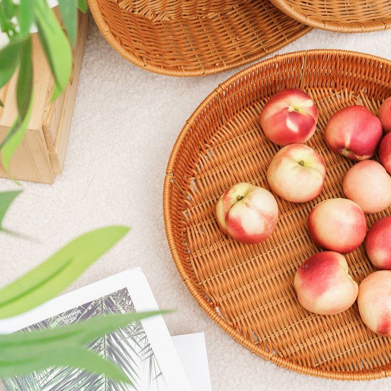 仿藤手工编织簸箕家用收纳筐洗菜篮水果篮整理托盘简约圆形晾晒筐,收纳整理,收纳筐,淘宝优惠券,粉丝福利购,淘宝优惠卷