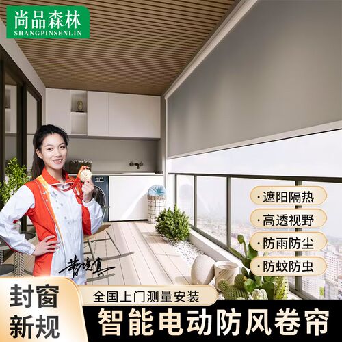 电动防风卷帘开放式阳台封窗遮阳防雨防蚊纱窗防尘升降挡风挡雨帘