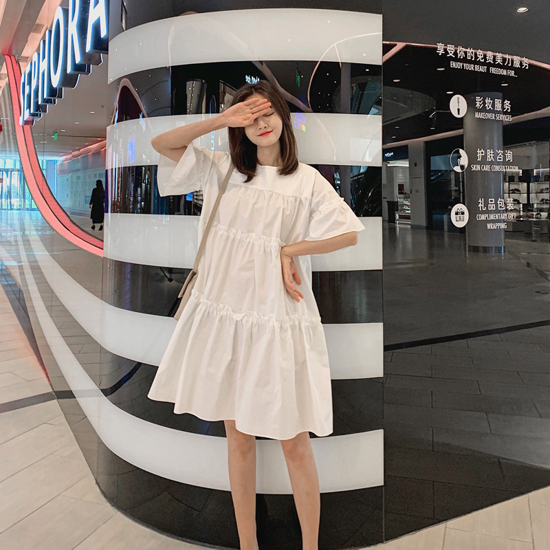 孕妇夏装连衣裙2025新款时尚圆领宽松中长款哺乳期大码胖mm棉上衣,孕妇装/孕产妇用品/营养,连衣裙,淘宝优惠券,粉丝福利购,淘宝优惠卷