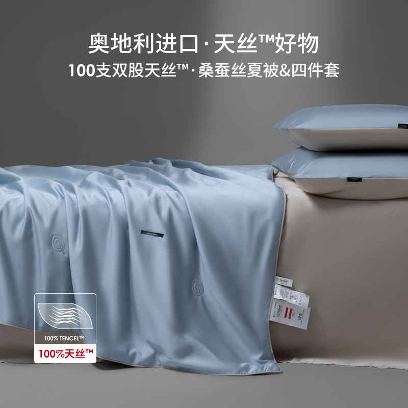 A类典藏100支超细o旦兰精天丝桑蚕丝夏凉被四件套可水洗空调被夏