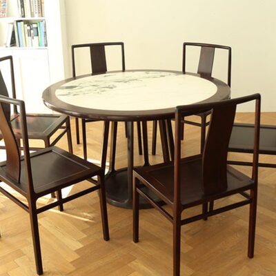 红木圆饭桌东非酸枝圆餐桌组合云石餐台餐椅新中式明式整装家具