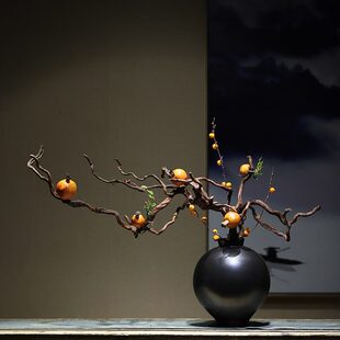 新中式禅意摆件枯木风化木艺术花装饰酒店客厅茶室侘寂风瓷器花瓶