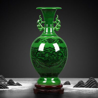 傲世瓷业 仿古冰绿釉花瓶陶瓷装饰品古典工艺品摆件客厅家居礼品