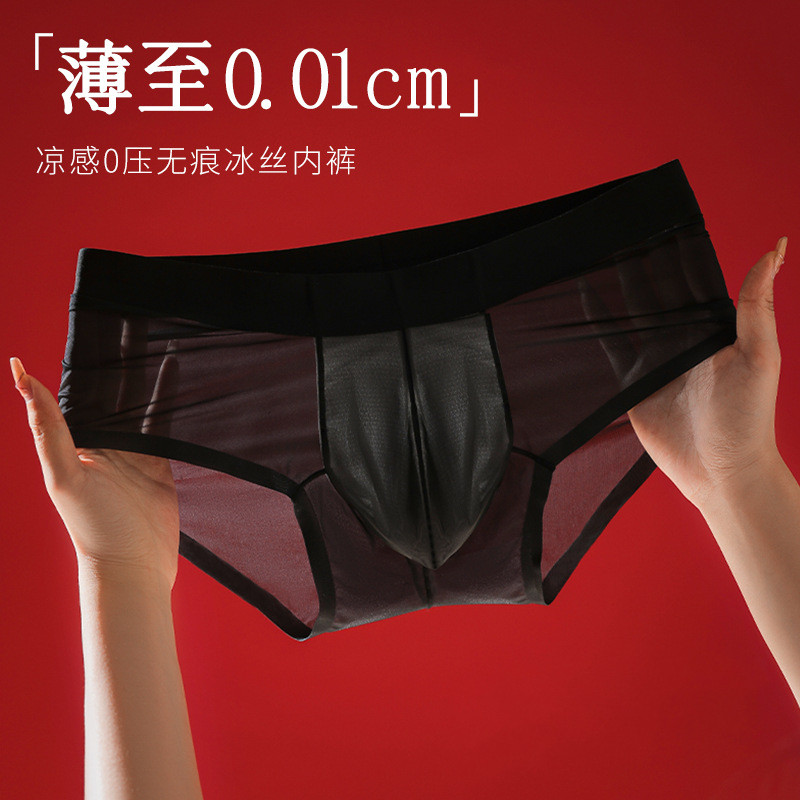 内裤男款冰丝三角性感透
