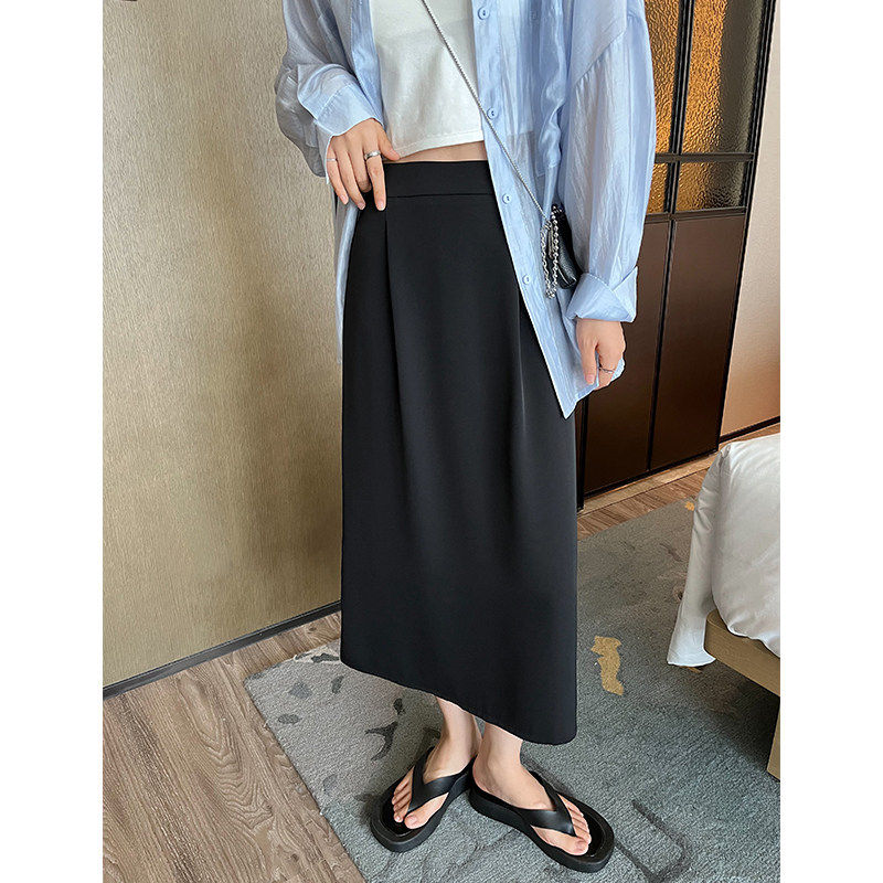 中长版黑色半身裙女夏季