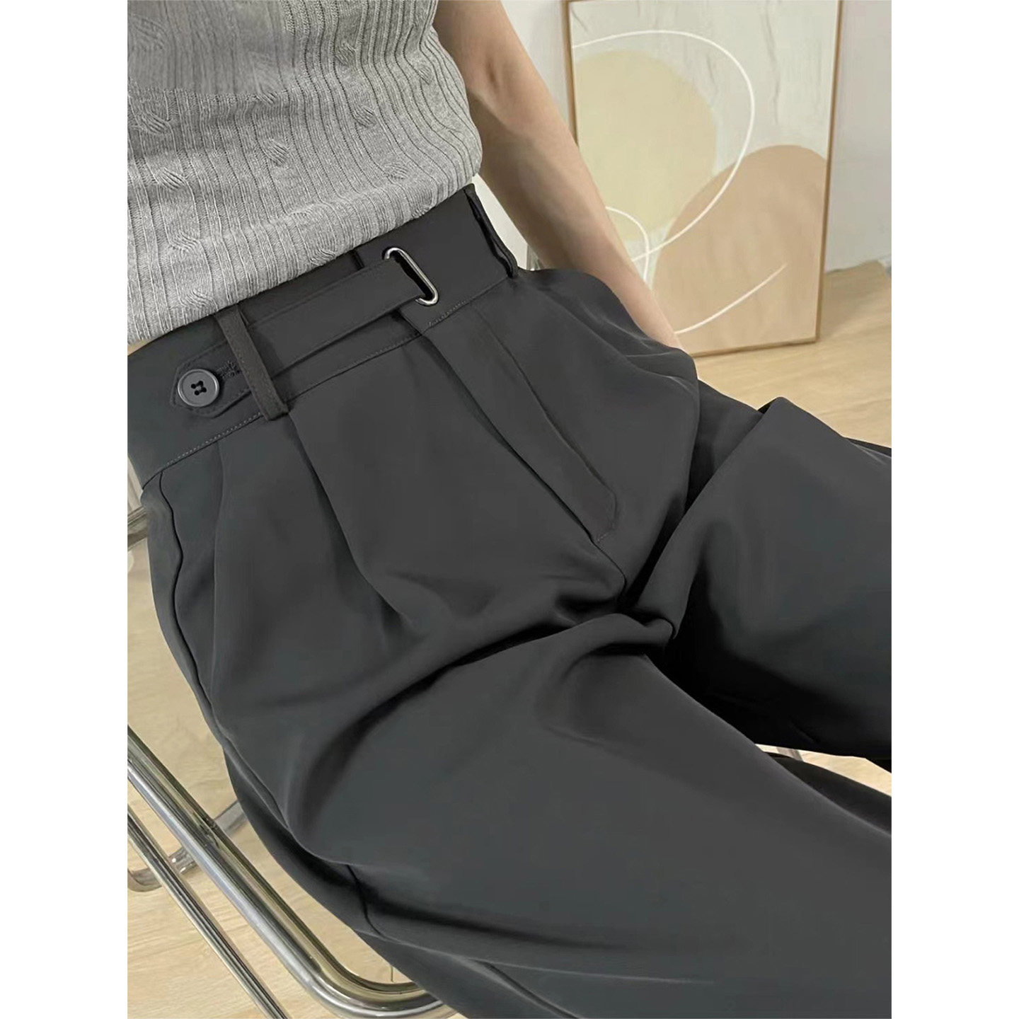 灰色设计感西装裤女早春