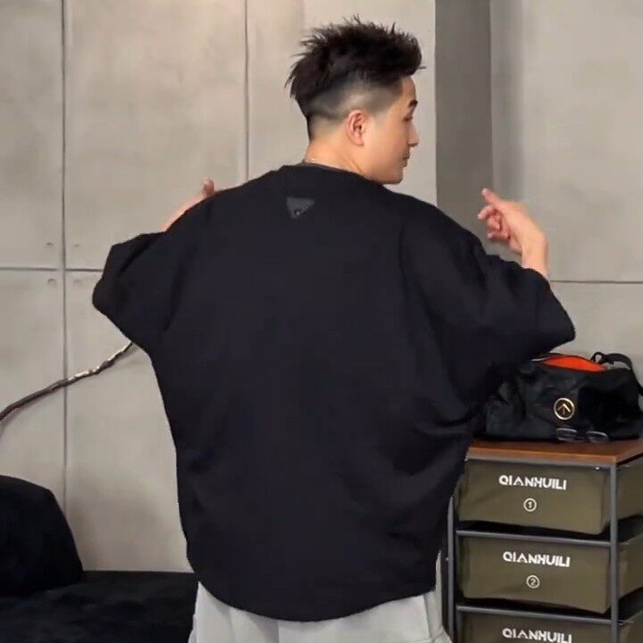美式复古蝙蝠袖圆领短袖T