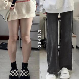 烟灰色阔腿牛仔裤女春季新款大尺码胖mm宽松显瘦梨型身材窄版直筒