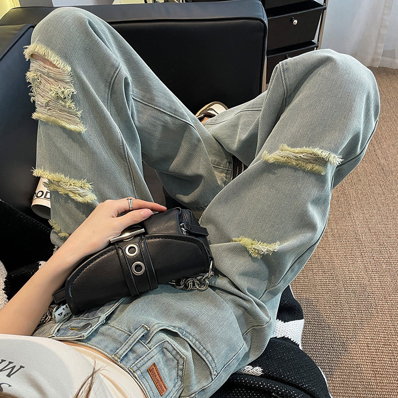 超火破洞牛仔裤女夏款小