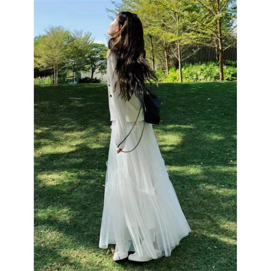 白色网纱a字裙半身裙仙女