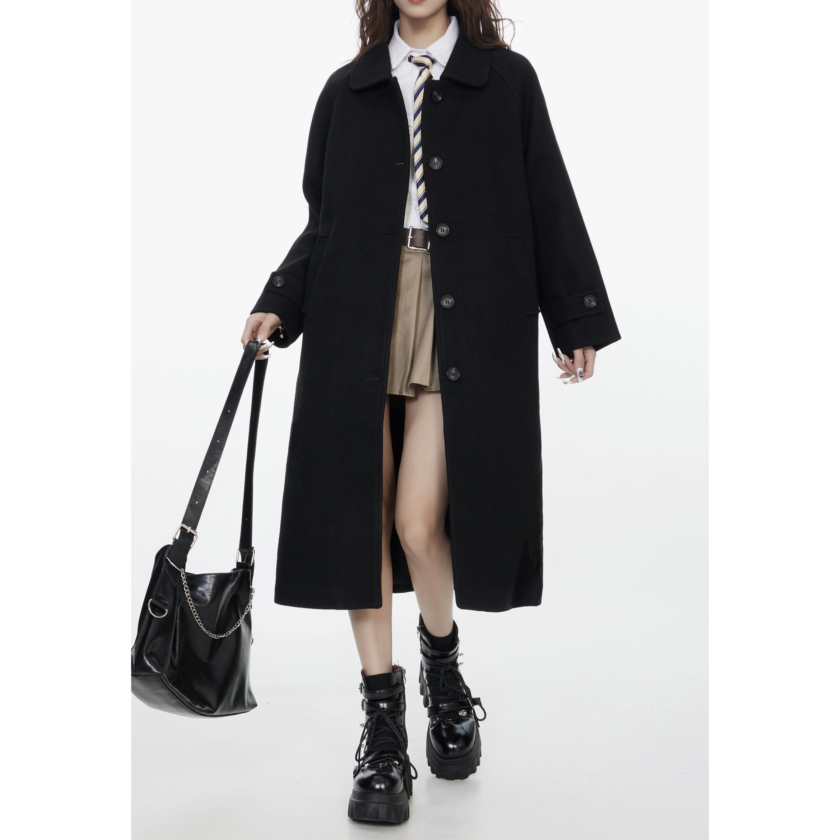 黑色小个子呢子大衣女202