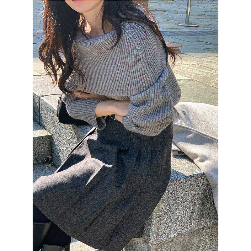 毛呢百褶裙子女秋冬季202