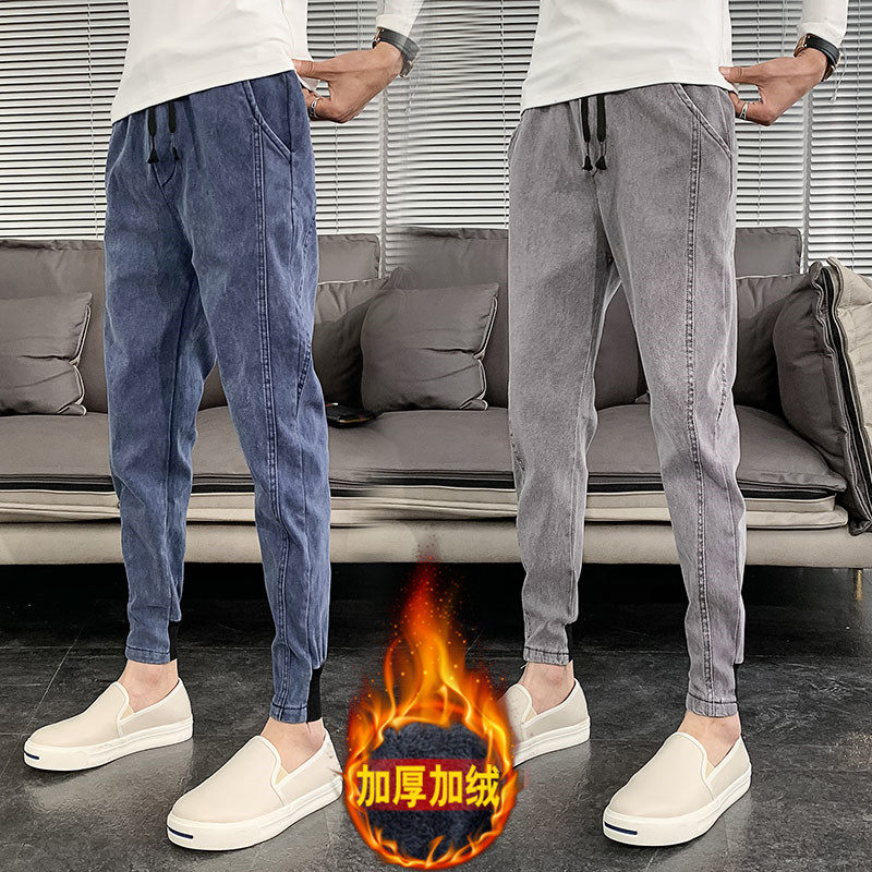 秋冬季男士牛仔裤加绒加