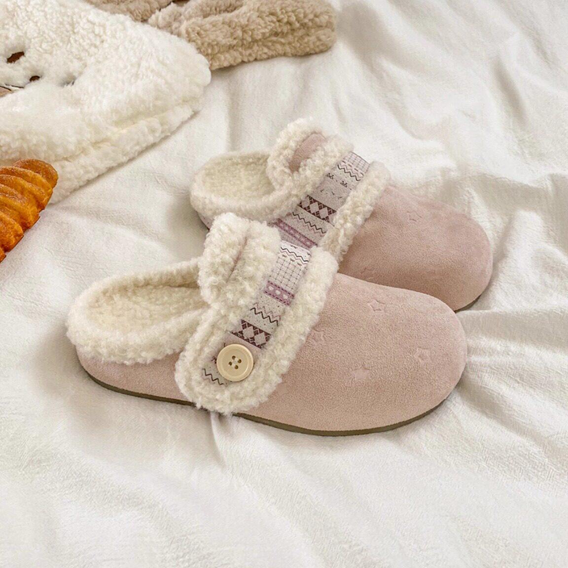 鹿谷可可加绒半拖鞋子女2