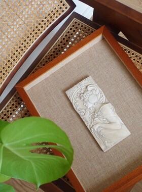 穆夏中古浮雕实物装裱立体画法式复古实木挂画小众艺术设计装饰画